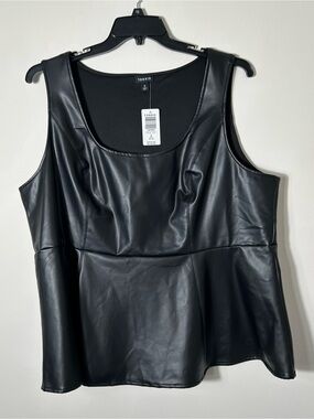 New Torrid Black Faux Leather Top Womens Size 3X Sleeveless Peplum Biker Vegan